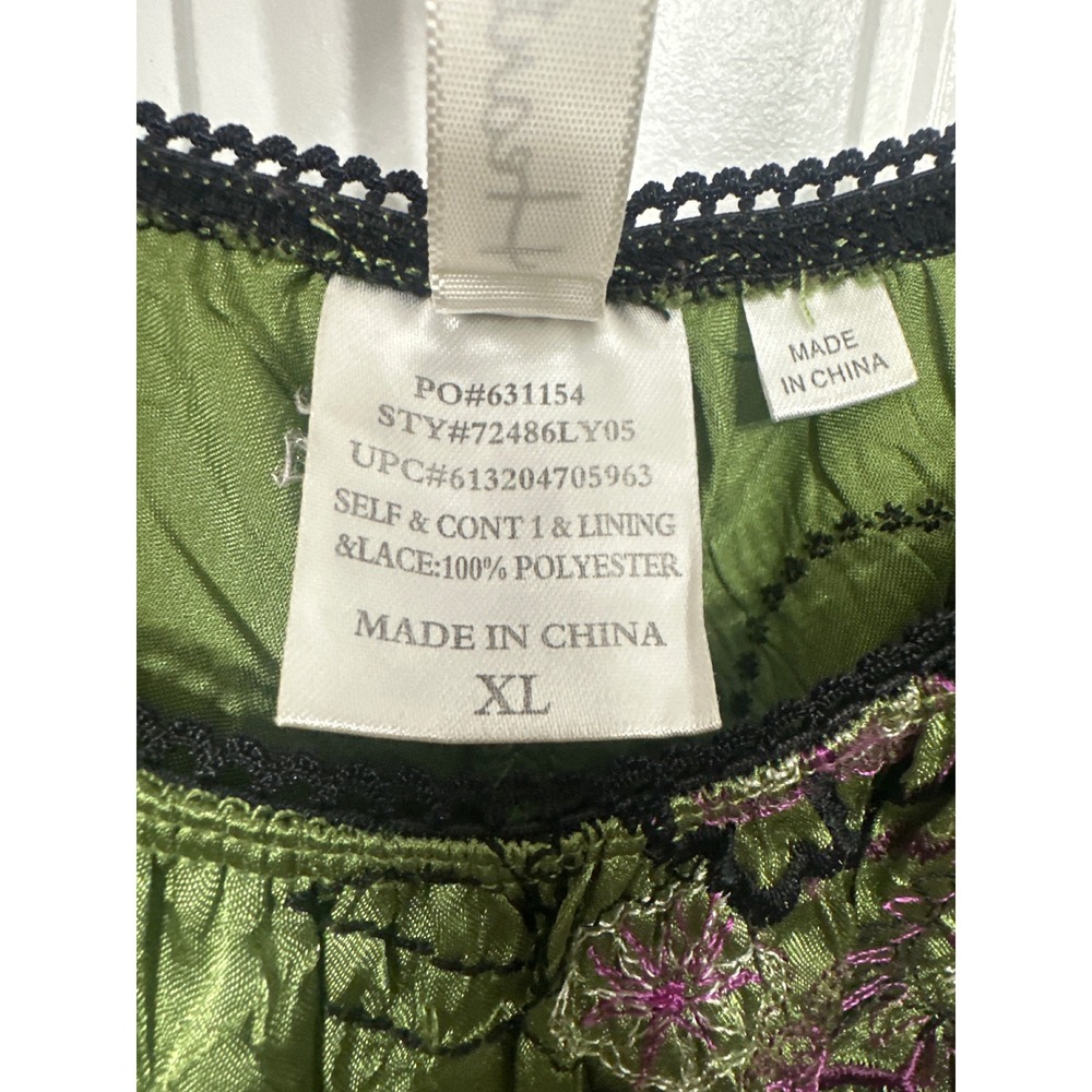 Y2K Heart Soul Green Floral Embroidered Sequin Lace Empire Waist Top Boho Fairy - Picture 5 of 9